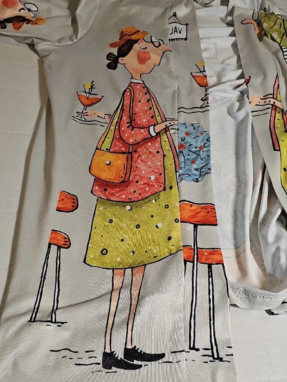 NWT XL Women’s Cream Graphic "Tropical Cafe" Cardigan Whimsical Vibrant Light - Picture 5 of 15